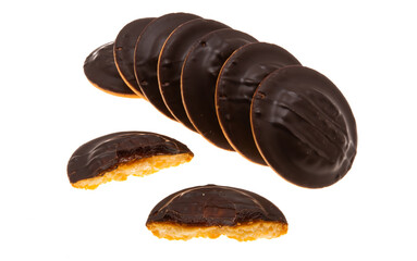 chocolate biscuit cookies with orange jam isolated