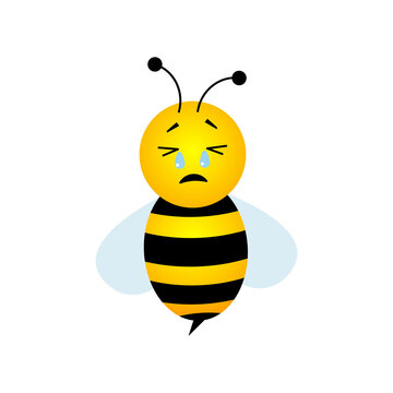 Bee crying. Cute sad bee mascot character. Vector isolated.