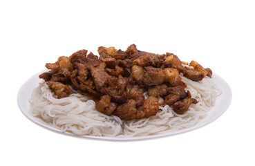 rice noodles with meat isolated