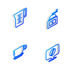 Fototapeta premium Set Isometric line Manual coffee grinder, Jug glass with water, Coffee cup and Location bean icon. Vector.