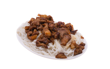 rice noodles with meat isolated