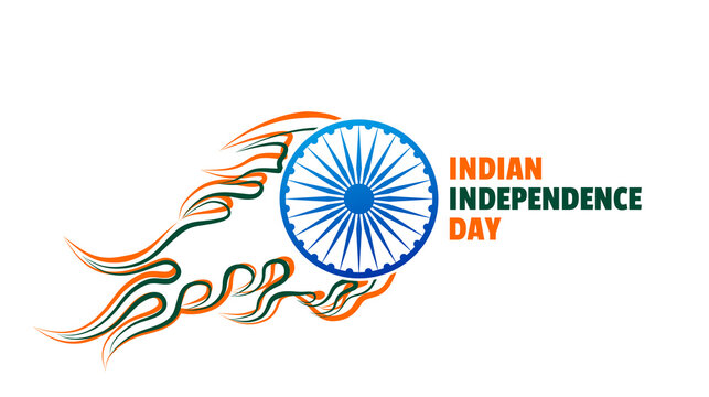 Indian Independence Day design with fire ashoka chakra wheel.