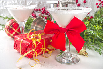 Christmas white martini drink Snow white daiquiri, Christmas New Year party alcoholic cocktail with rum and cream