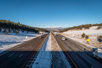 "Golden, CO USA - 11-27-2020: Panoramic view overlooking I-70 in the beautiful mountains of Colorado."