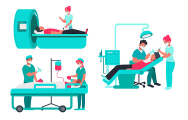 Set of doctors examines patient.