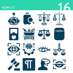Simple set of 16 icons related to judgment