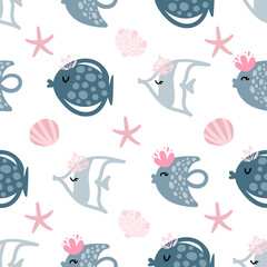 Seamless pattern with cute fish