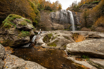 View of the waterfall in autumn. Waterfall in autumn colors. Suuctu Waterfalls, Bursa, Turkey.
