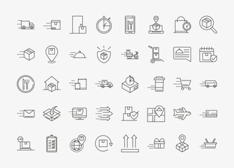 delivery service icons express tracking order transport line style design