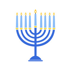 Hanukkah menorah emblem colored. Jewish holiday Hanukkah greeting card traditional Chanukah symbol menorah candles