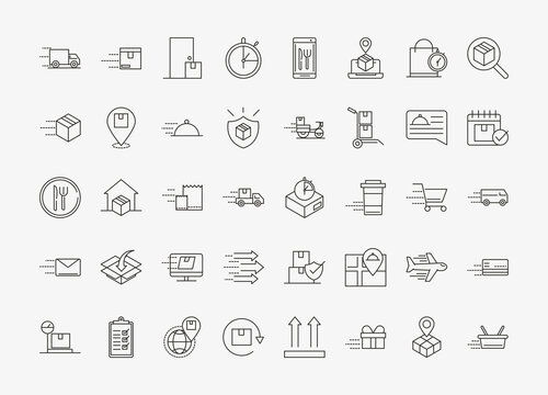 delivery service icons express tracking order transport line style design