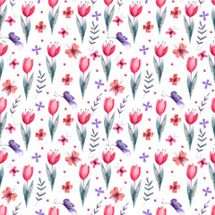 Valentines day seamless pattern isolated on white background. hand painted watercolour elements.