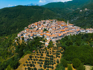 Aerial view of rural village of Capradosso in central Italy Offeio, Petrella Salto, Rieti, Italy...