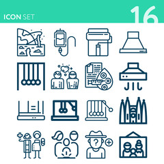 Simple set of 16 icons related to origin