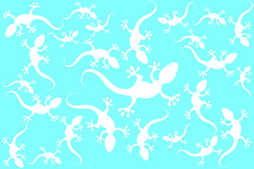 chameleon on blue background seamless pattern