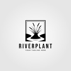 river plant cattail logo vector vintage illustration design