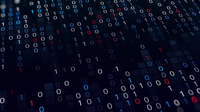 Background of multicolored binary codes. Animation. Beautiful background with multi-colored numbers of zero and one. Software with multi-colored binary code