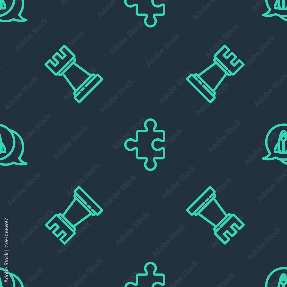 Poster set line piece of puzzle, chess and startup project concept on seamless pattern. vector.