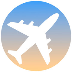 Airplane symbol of a set. White airplane icon, on gradient button. Use for banner, card, poster, brochure, banner, app, web design. Easy to edit. Vector illustration - EPS10.