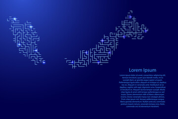 Malaysia map from blue pattern of the maze grid and glowing space stars grid. Vector illustration.