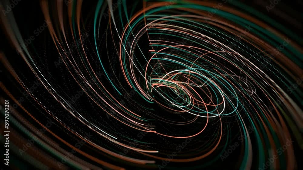 Aufkleber spiral swirl of neon lines on black background. animation. neon lines move at speed creating spiral.