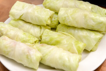 cabbage rolls with meat and rice, stuffed cabbage on a  plate