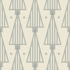 Vector grey ecru Christmas tree seamless pattern