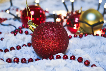christmas decoration on red background