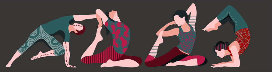 Fototapeta na wymiar vector set of yoga people, flat modern design