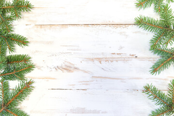 christmas card with fir branches. white christmas background