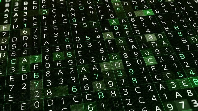 Changing digital code of matrix. Animation. Background from numerical data of computer system. Database in digital form of computer matrix