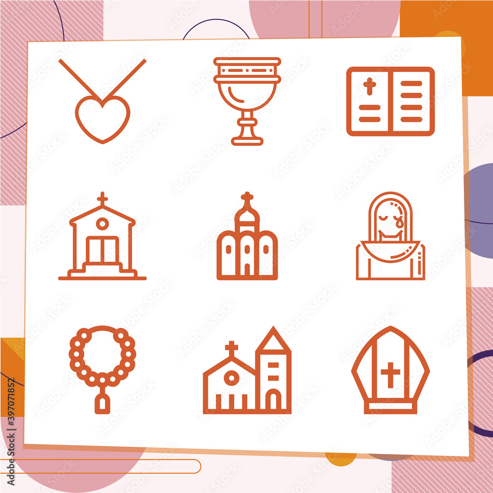 Sticker simple set of 9 icons related to christianity