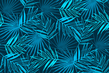 Blaues tropisches nahtloses Muster mit Palmblättern.