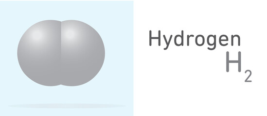 Hydrogen (H2) gas molecule. Space filling model. Structural Chemical Formula and Molecule Model. Chemistry Education
