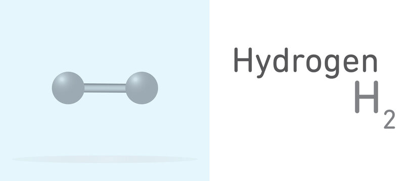 Hydrogen (H2) gas molecule.Stick model. Structural Chemical Formula. Chemistry Education