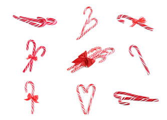 Set of Christmas candy canes on white background
