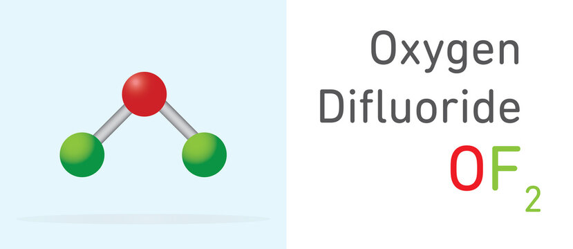 Oxygen Difluoride (OF2) gas molecule.Stick model. Structural Chemical Formula. Chemistry Education