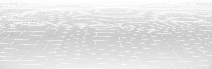 White 3d landscape. Wavy wireframe structure. Technology background. Gray vector backdrop