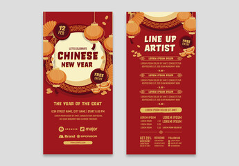 Chinese Lunar New Year Flyer Layout with Asian Illustrations