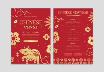 Chinese Lunar New Year with Golden Ox Menu Flyer Layout