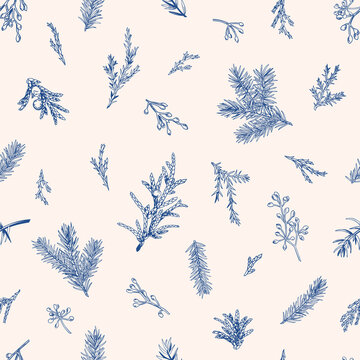 Seamless Blue Floral Winter Pattern.