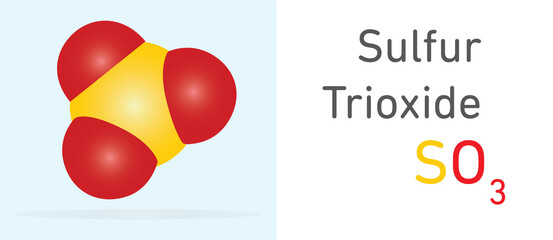 Sulfur Trioxide (SO3) gas molecule. Space filling model. Structural Chemical Formula and Molecule Model. Chemistry Education