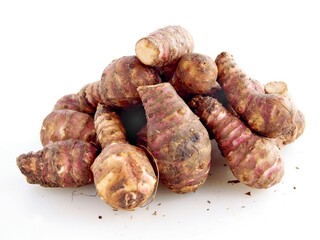 brown bulbs of Helianthus tuberosus plant as vegetable