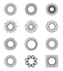 Set of geometrical frames, templates, decorative patterns.Art Deco style ornamental photo and art frames, creative design elements.Vector illustration.