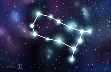 Gimini constellation in night sky. Zodiac signs gimini © Volha