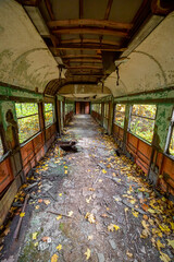 Interior of an old destroyed train wagon