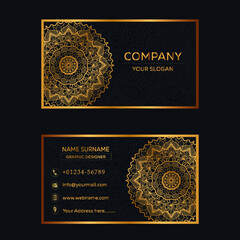 luxury Golden Business card and gold paper on dark blue background
