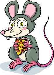 rat holds a cheese cub in hand cartoon vector