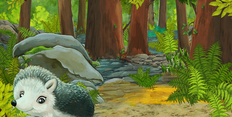 cartoon scene with friendly animal in the forest