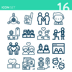 Simple set of 16 icons related to acquaintance